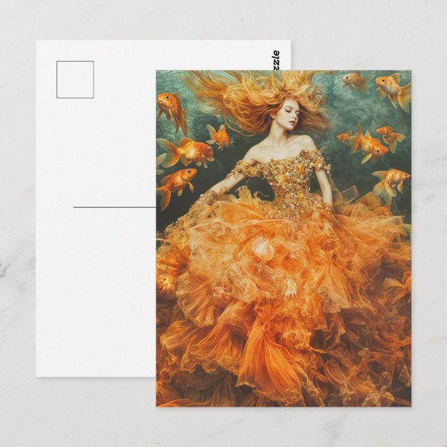 Woman in a GoldFish Dress Fashion Postcard (Front/Back)