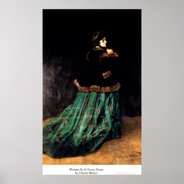 Woman In A Green Dress by Claude Monet Poster (Front)