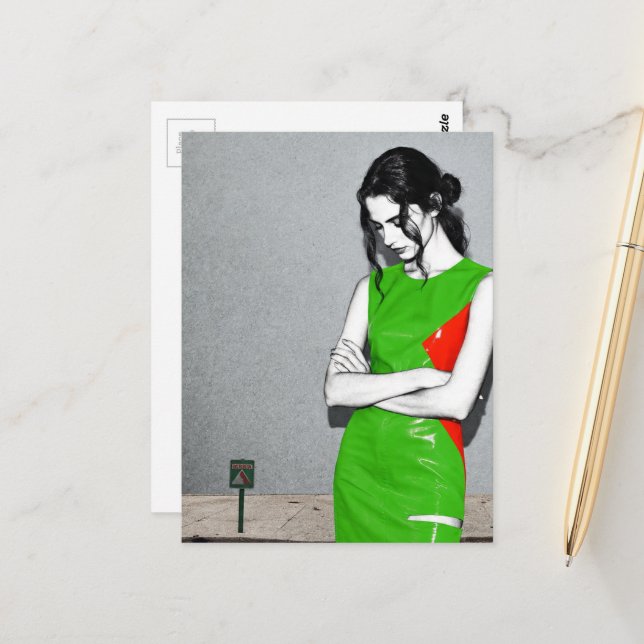 Woman in a Green Dress Postcard (Front/Back In Situ)
