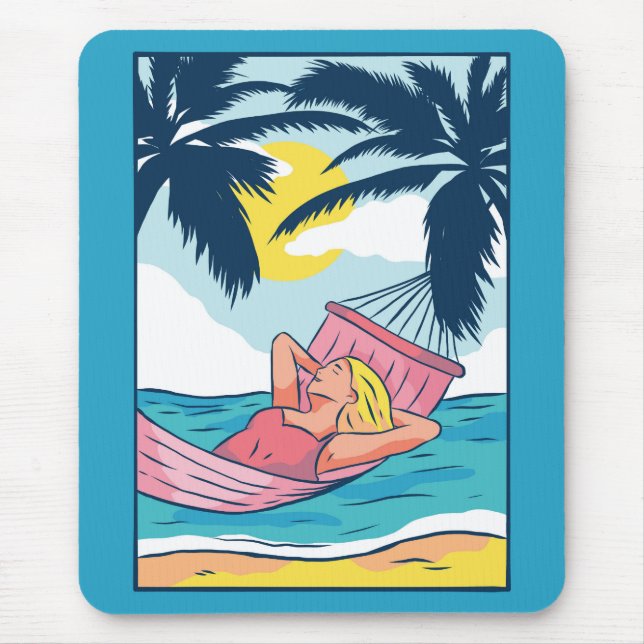 Woman in a Hammock at Beach Mouse Pad (Front)