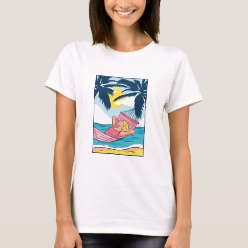 Woman in a Hammock at Beach T_Shirt