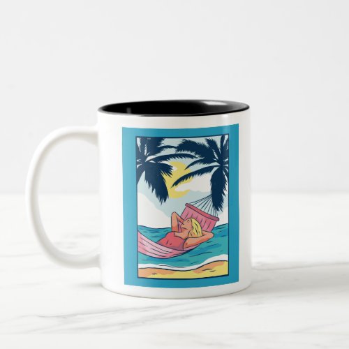Woman in a Hammock at Beach Two_Tone Coffee Mug