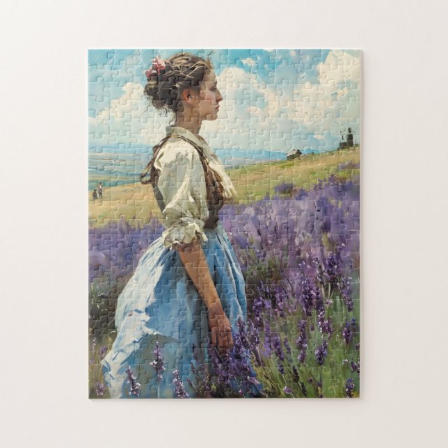 Woman in a lavender field Vintage Jigsaw Puzzle (Vertical)