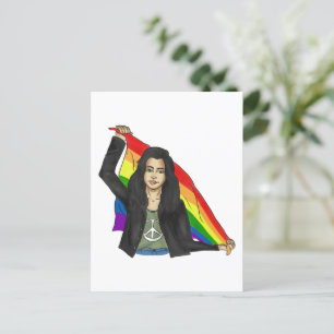 Woman in a Peace T-shirt With a Rainbow Flag LGBTQ Postcard