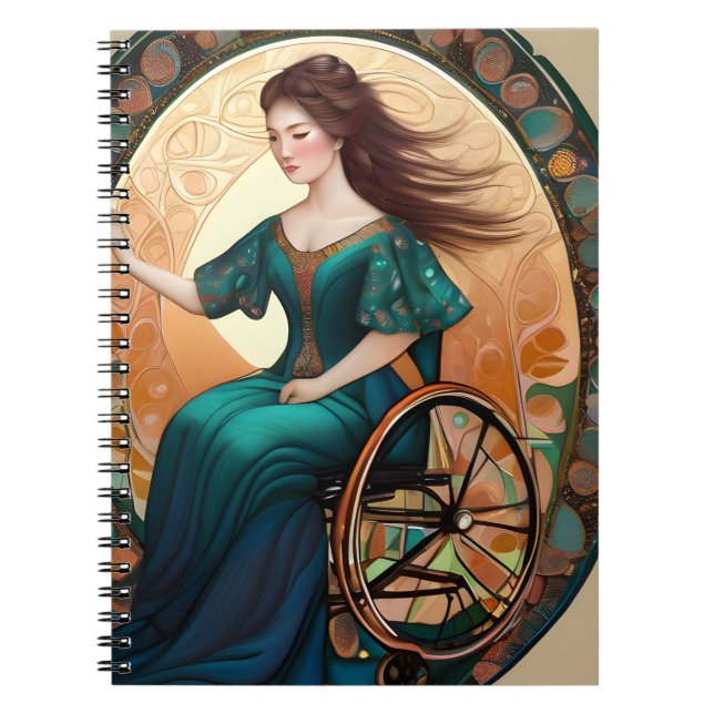 Woman in a wheelchair dances joyfully notebook (Front)
