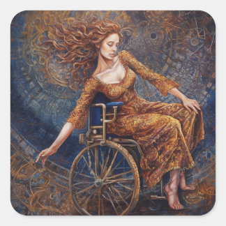 Woman in a wheelchair dancing joyful square sticker