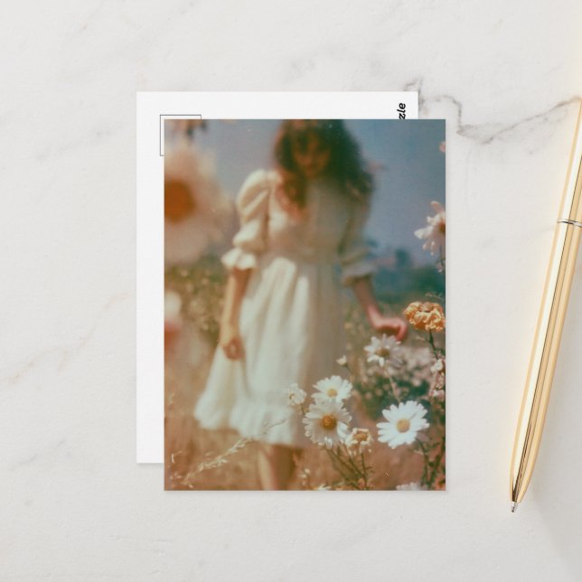 Woman in a Wildflower Field Abstract Photography Postcard (Front/Back In Situ)