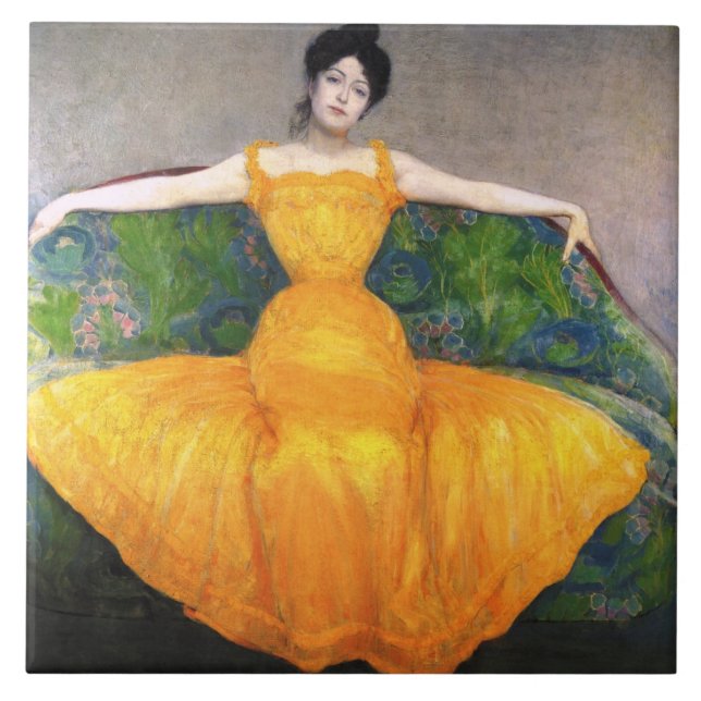 Woman in a Yellow Dress (by Max Kurzweil) Ceramic Tile (Front)