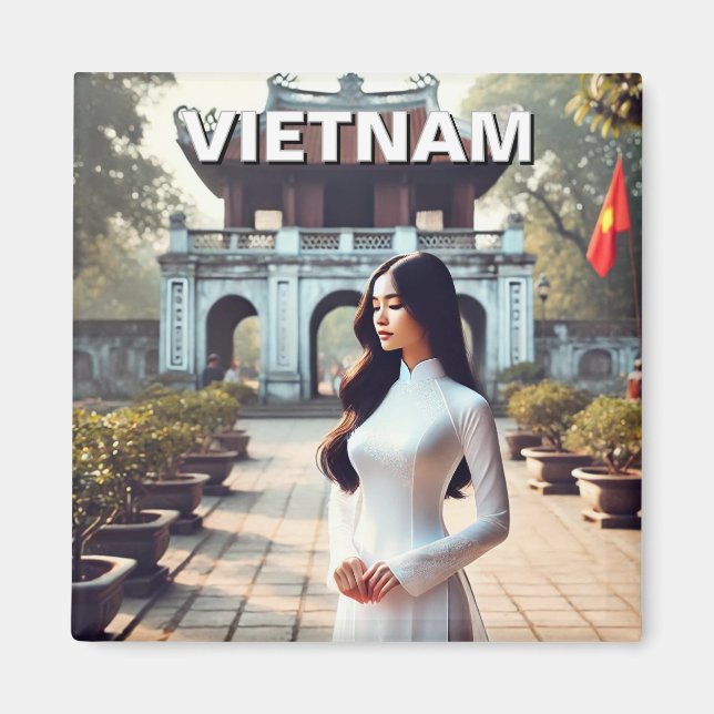 Woman in Ao Dai Vietnam Travel Magnet (Front)