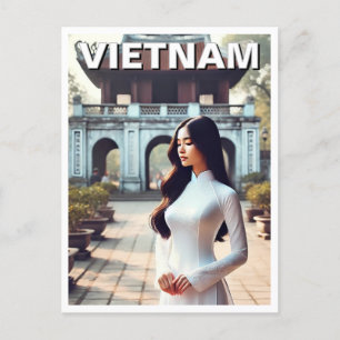 Woman in Ao Dai Vietnam Travel Postcard