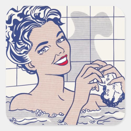 Woman in Bath _ Lichtenstein _ Vintage Pop Art Square Sticker