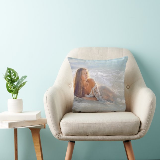 Woman In Beach Wave Throw Pillow (Chair)