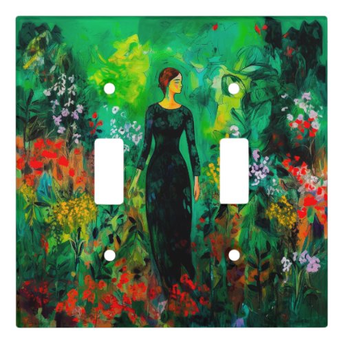 Woman in Beautiful Green Meadow  Light Switch Cover