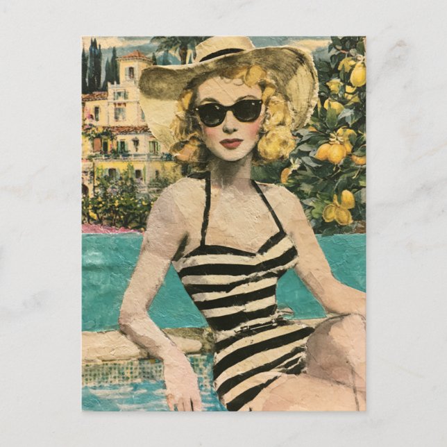 Woman in Black and White Bathing Suit Lemon Tree Postcard (Front)