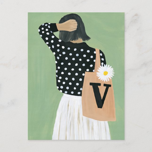 Woman in Black and White Polka Dots Postcard (Front)