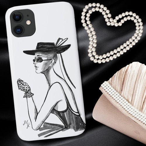 Woman in Black Gown Polka Dot Gloves 50ies Fashion iPhone 11 Case