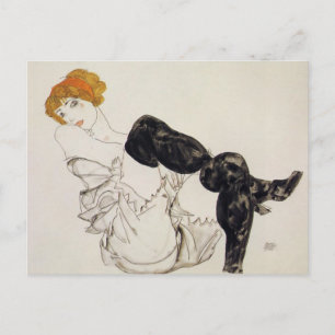 Woman in Black Stockings by Egon Shiele Postcard