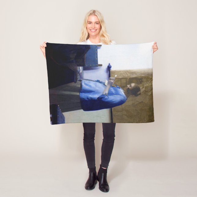 Woman in Blue, Johannes Vermeer Fleece Blanket (In Situ)