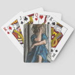 Woman in blue, oil pastel poker cards
