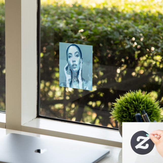 "Woman in Blue" Premium Canvas Window Cling (Office)