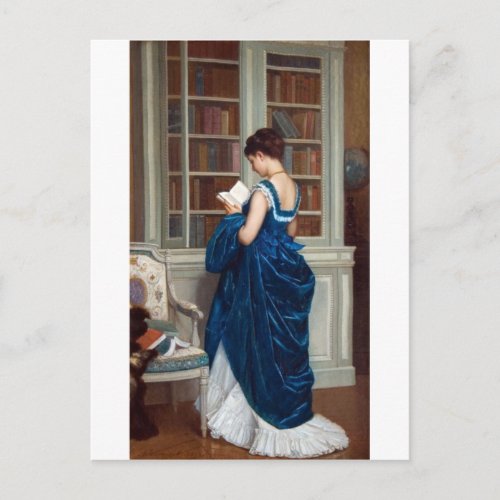 Woman in Blue reading a Book Postcard