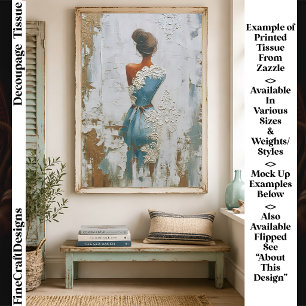 Woman in Blue & Textured Lace Dress EP9R Decoupage Tissue Paper