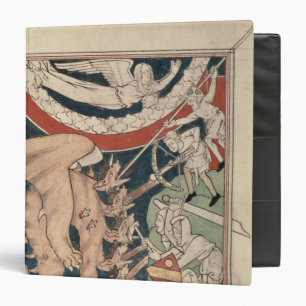 Woman in cloud above five men fighting binder