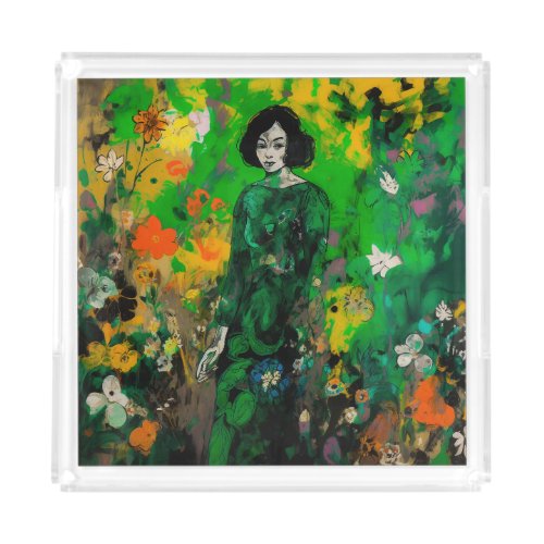 woman in colorful field  acrylic tray
