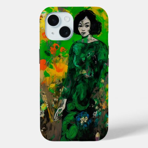 woman in colorful field  iPhone 15 case