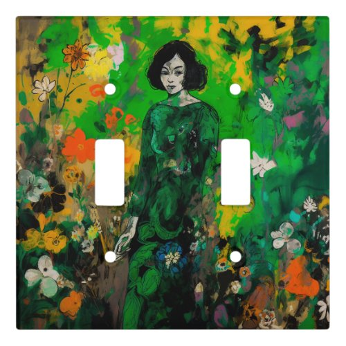 woman in colorful field  light switch cover