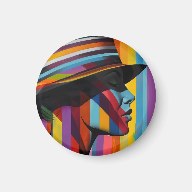 Woman in Colorful Hat 2 Striking silhouette Magnet (Front)