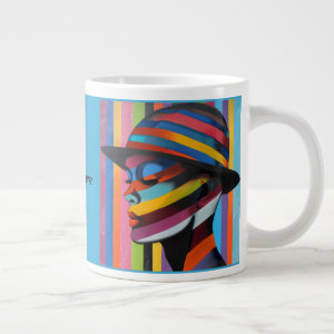Woman in Colorful Hat 3 striking silhouette Giant Coffee Mug