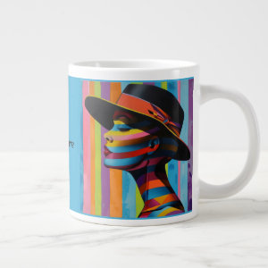 Woman in Colorful Hat 7 striking silhouette Giant Coffee Mug