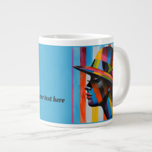 Woman in Colorful Hat striking silhouette Giant Coffee Mug