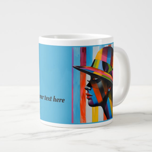 Woman in Colorful Hat striking silhouette Giant Coffee Mug (Front Right)