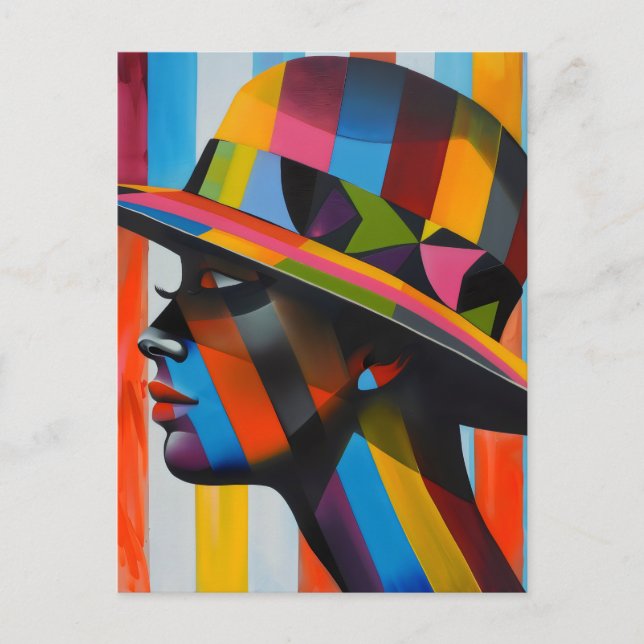 Woman in Colorful Hat striking silhouette Postcard (Front)
