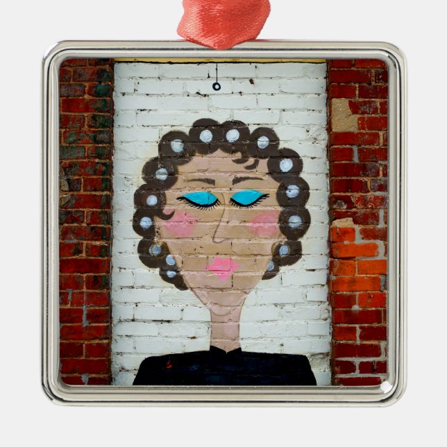 Woman in Curlers Metal Ornament (Front)