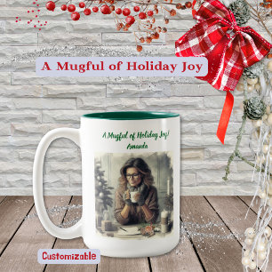 Woman in Earth Tones, Anticipating the Holiday Two-Tone Coffee Mug