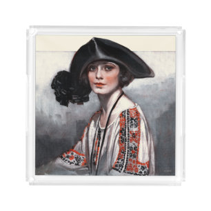 Woman in Embroidered Blouse Acrylic Tray