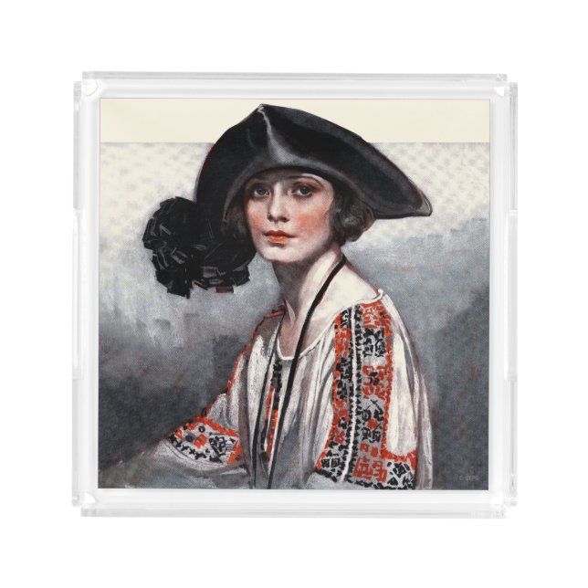 Woman in Embroidered Blouse Acrylic Tray (Front)