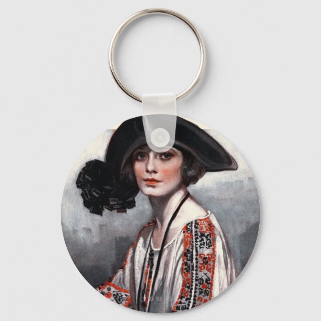 Woman in Embroidered Blouse Keychain (Front)