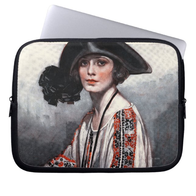 Woman in Embroidered Blouse Laptop Sleeve (Front)
