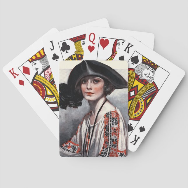 Woman in Embroidered Blouse Poker Cards (Back)