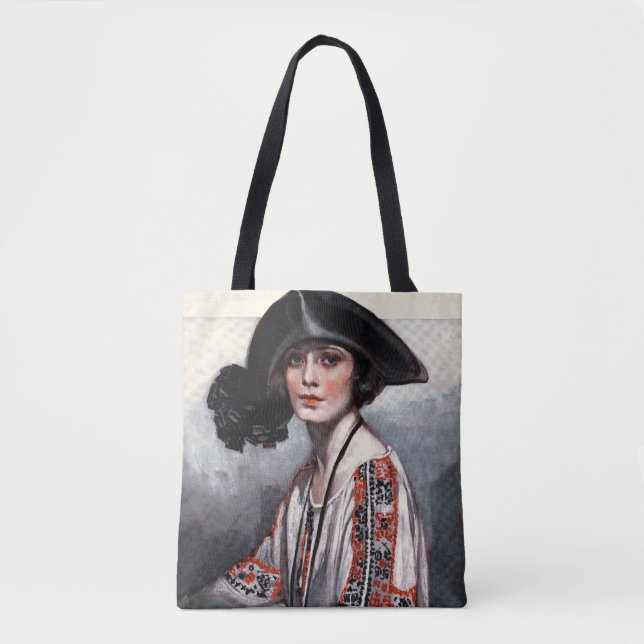 Woman in Embroidered Blouse Tote Bag (Front)