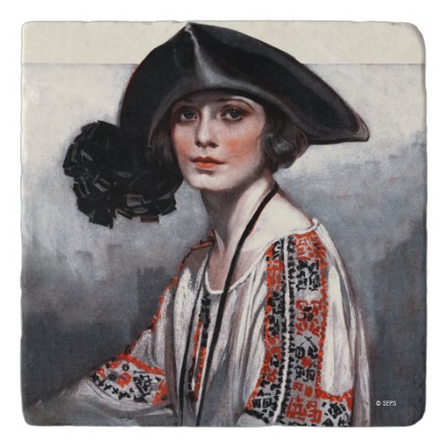 Woman in Embroidered Blouse Trivet