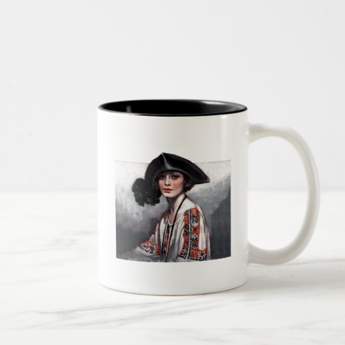 Woman in Embroidered Blouse Two_Tone Coffee Mug