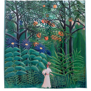 Woman in Exotic Tropical Forest Shower Curtain