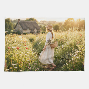 Woman in Field of Wheat Kitchen Towel