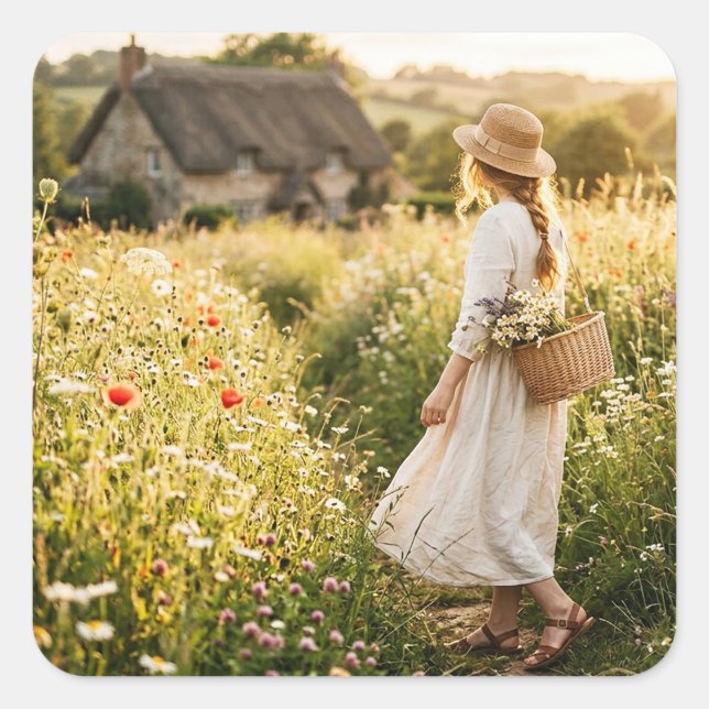 Woman in Field of Wheat Square Sticker (Front)