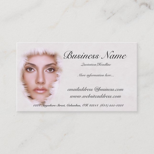 Woman in Fur Like Fabric Business Cards (Front)